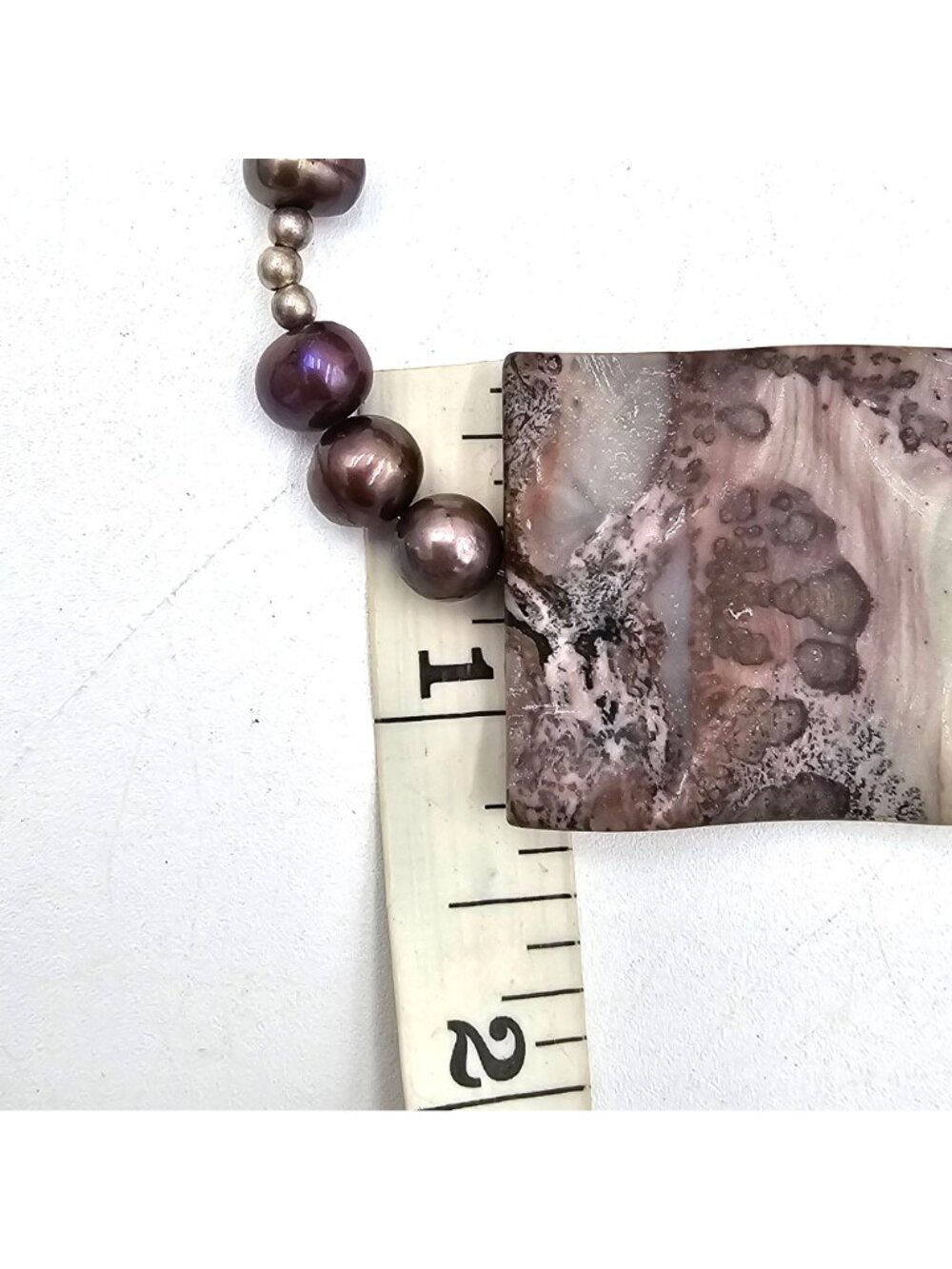 Vintage Sterling Silver Peacock Baroque Pearl Purple Agate Pendant Necklace 16" - Picture 9 of 15
